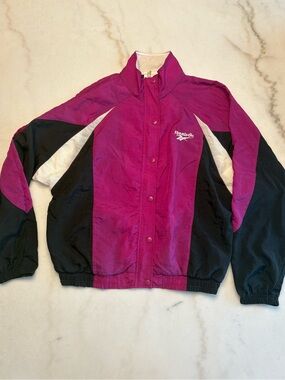 Reebok Vintage Magenta Black White Colorblock Windbreaker Jacket